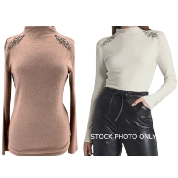 Express Light Pink Rhinestone Embellished Mock Neck Sweater Women's Size Medium - Picture 1 of 14